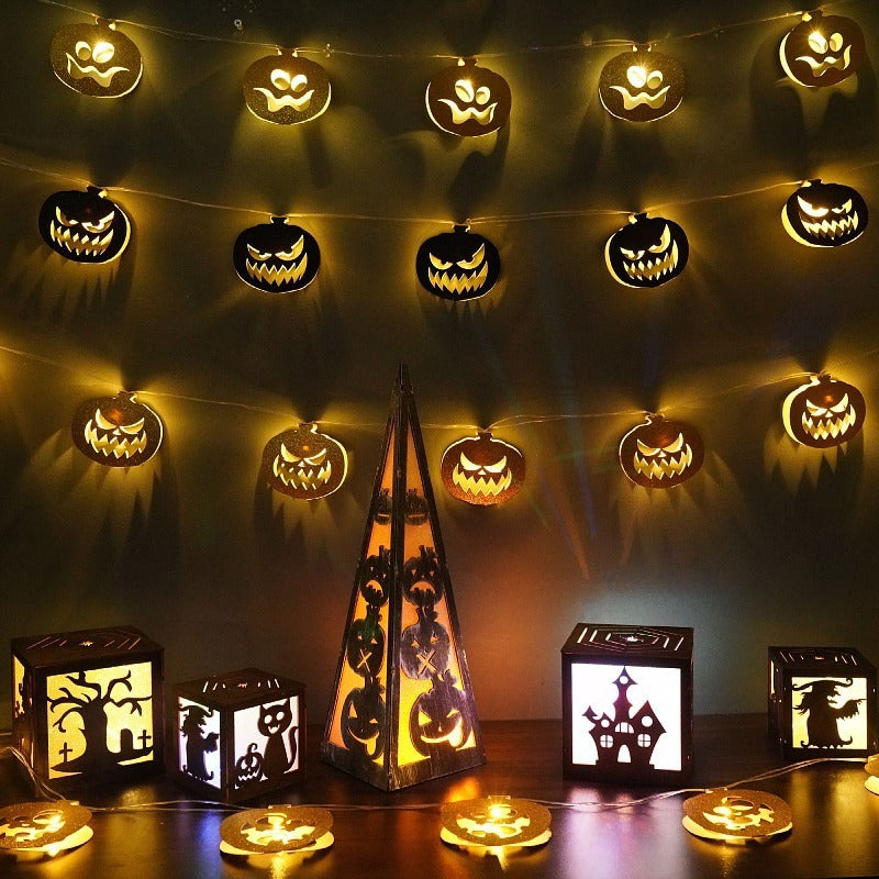 New Paper Halloween Decoration Electronic Lighting Chain Led Party Atmosphere Haunted House Props Pumpkin Shape