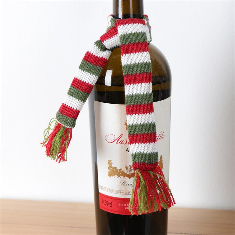 Christmas Knitted Wool Scarf Hat Wine Bottle Cover Suit