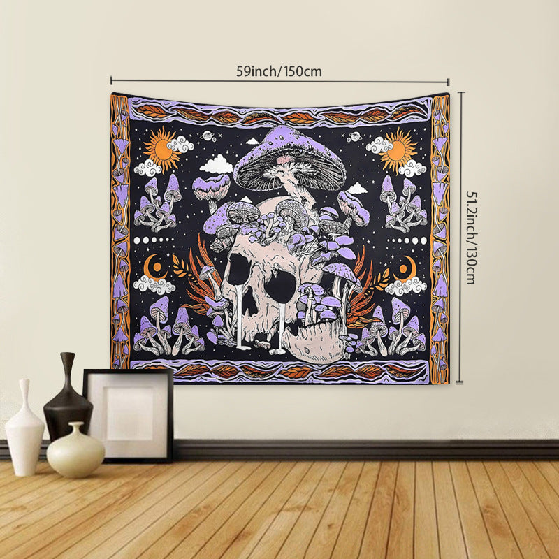 Purple Skull Mushroom Tapestry Bohemian Hippie Style