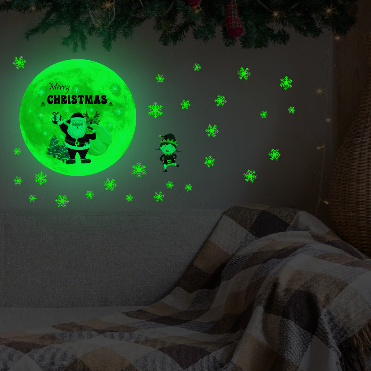 Luminous Moon Snowflake Christmas Wall Sticker