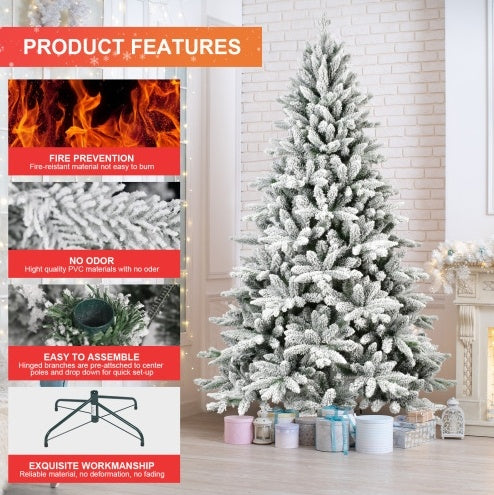 5FT PE&PVC Flocked Artificial Christmas Tree ,With 768 Branch Tips And Metal Stand,Foldable Fake Tree With Realistic Snowy Foliage For Home Decoration, Christmas tree, Artificial Christmas tree, Real Christmas tree, Miniature Christmas tree, Tabletop Christmas tree, Pre-lit Christmas tree, Flocked Christmas tree, White Christmas tree, Black Christmas tree, Ceramic Christmas tree, Christmas tree topper, Christmas tree skirt, Christmas tree stand, Christmas tree storage bag, Christmas ornaments,