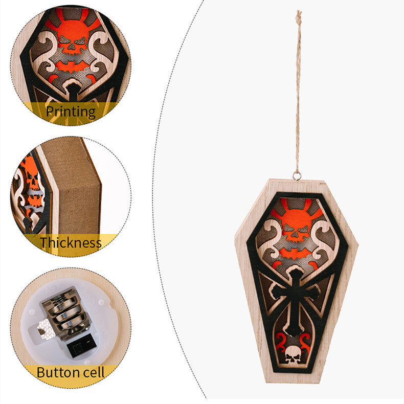 Halloween Decorations Ghost Festival With Lights Wooden Pendant