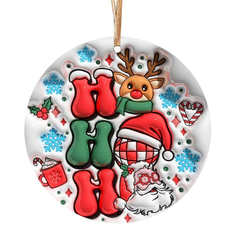 Wooden Hanging Creative Round Christmas Tree Pendant