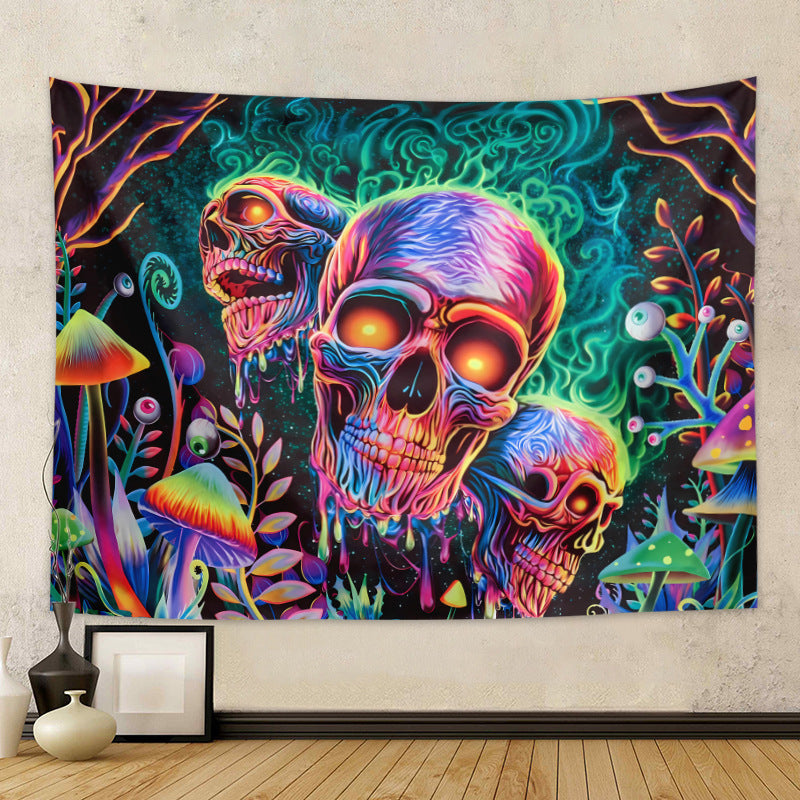 Fluorescent Skull Tapestry UV Black Light Background Fabric, Halloween decorations items, Halloween costumes, Halloween masks, Halloween props, Halloween animatronics, Halloween inflatables, Halloween lights, Halloween fog machines, Halloween spider webs, Halloween lanterns, Halloween banners, Halloween streamers, Halloween tableware, Halloween centerpieces, Halloween party favors, Halloween yard stakes, Halloween tombstones, Halloween candles, Halloween wreaths, Halloween garlands
