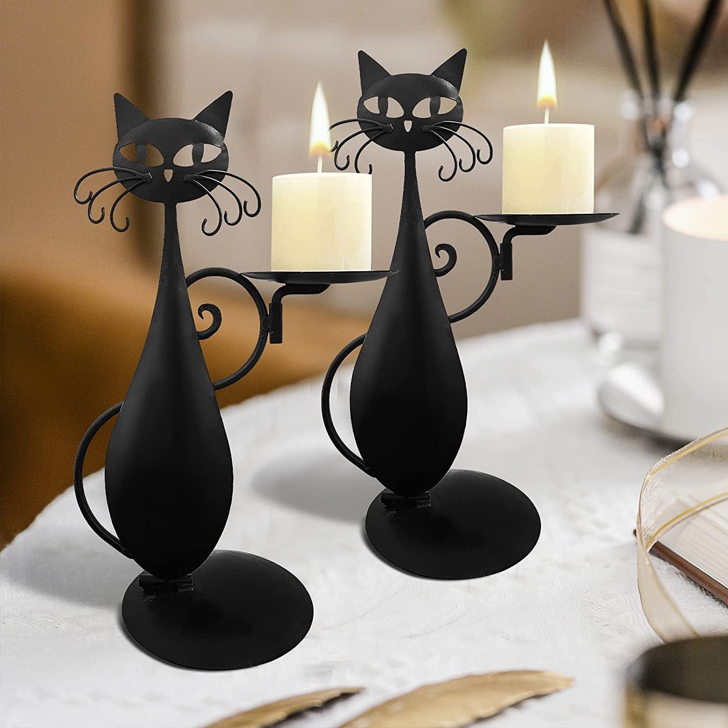 Black Cat Candlestick Metal Cat Decorative Candle Holder Pendant, candle holder, candle stick holder, glass candle holder, iron candle holder, wicker candle holder 2 piece set, candle holders, candlesticks, candle sticks, Luxury candles holders, taper candle holders, candlestick holder, Wooden Candlestick Candle Holder, Metal Candle Holders