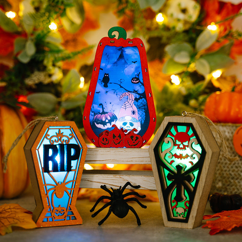 Halloween Decorations Ghost Festival With Lights Wooden Pendant