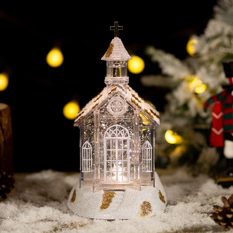 Christmas Decorations Crystal Church House Music Box Ornaments, Christmas decoration ornaments, christmas decoration music box, Christmas church, two-way switch music can be turned off separately