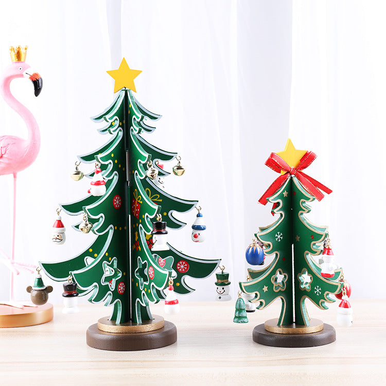 Wooden Christmas Tree Ornaments Scene Layout
