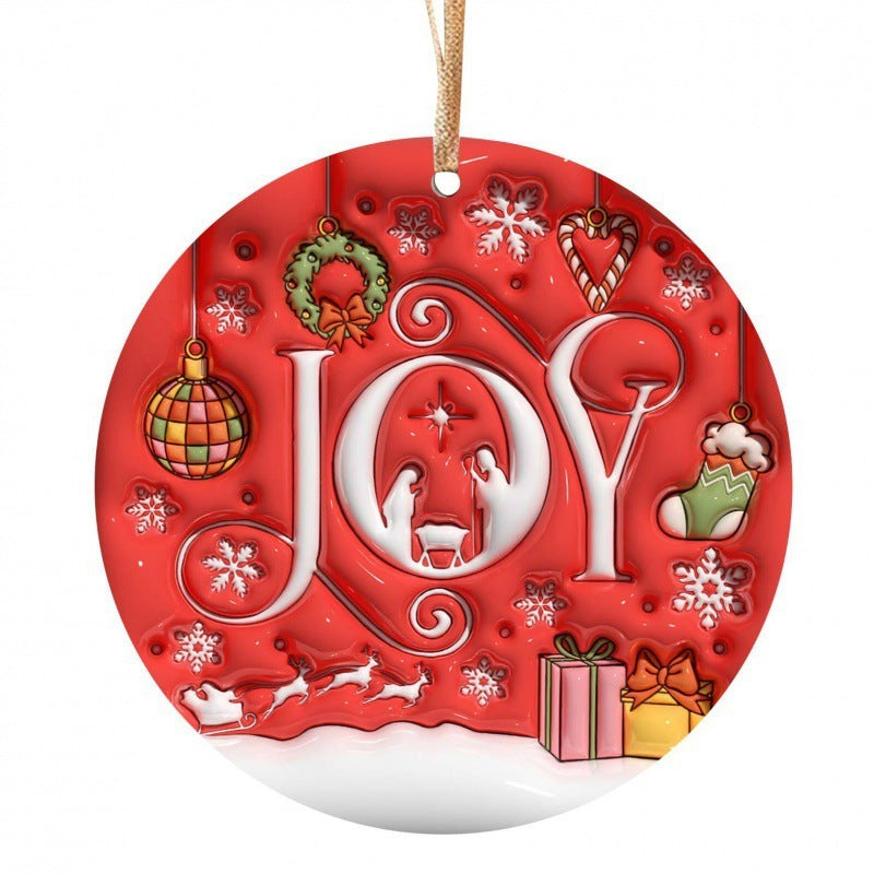 Wooden Hanging Creative Round Christmas Tree Pendant