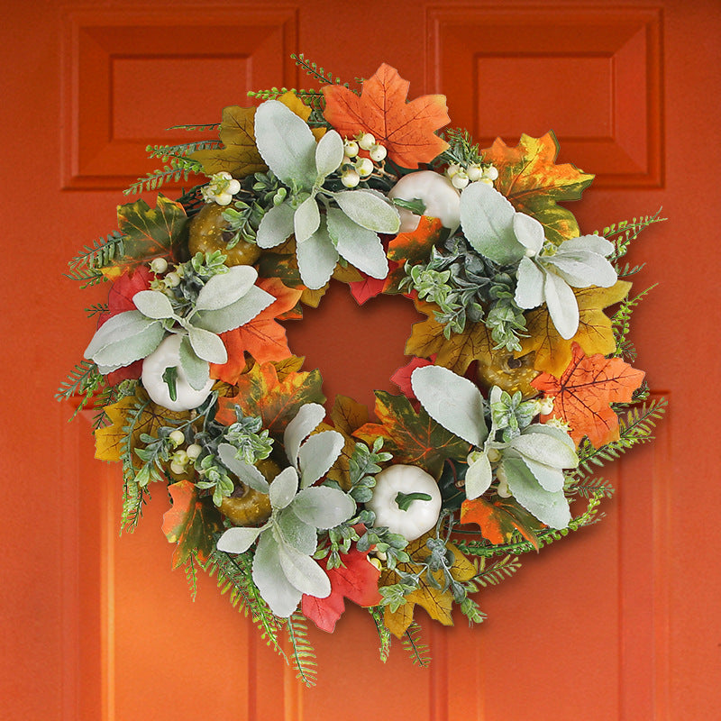 Frost Leaf Pumpkin Autumn Wreath Pendant Door Decoration