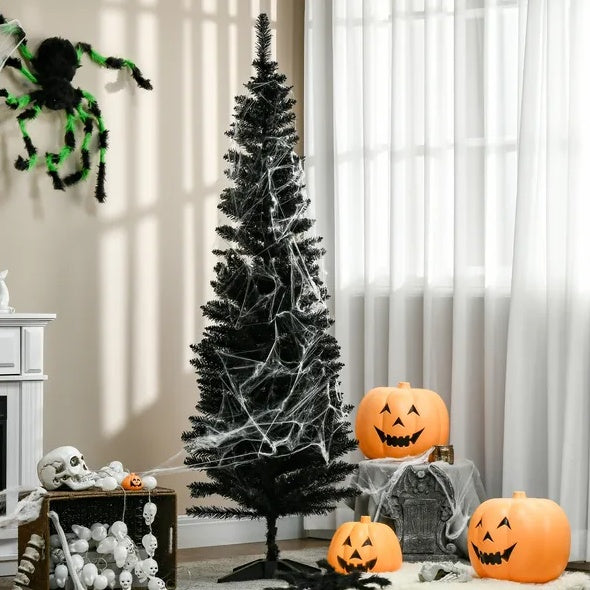 6 Ft Artificial Pencil Halloween Tree, Slim Xmas Tree With 390 Realistic Branch Tips And Plastic Stand, Black, Halloween decorations items, Halloween costumes, Halloween masks, Halloween props, Halloween animatronics, Halloween inflatables, Halloween lights, Halloween fog machines, Halloween spider webs, Halloween lanterns, Halloween banners, Halloween streamers, Halloween tableware, Halloween centerpieces, Halloween party favors, Halloween yard stakes, Halloween tombstones, Halloween candles, Halloween 