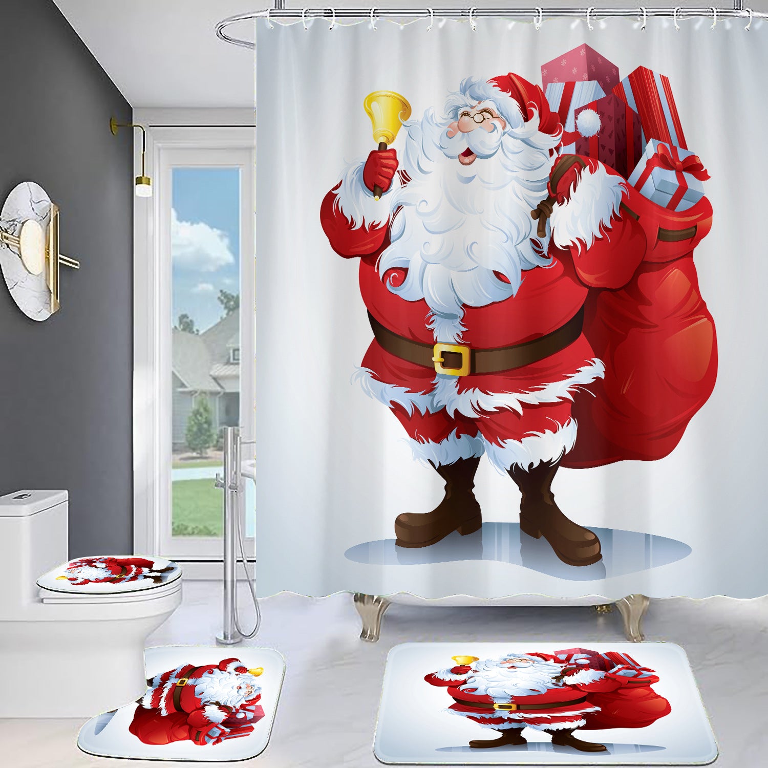 Christmas Old Man Digital Full Polyester Toilet Floor Mat, Christmas Decoration Items, Christmas Bathroom Decor, Christmas Toilet mat, Christmas Floor Mat