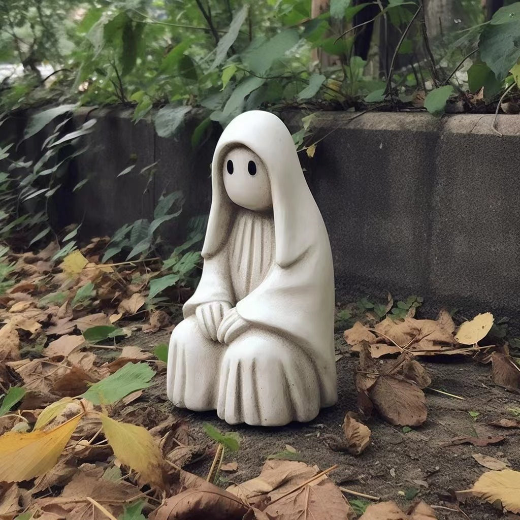 Halloween Outdoor Garden White Ghost Statue Cute Ghost Garden Decoration Resin Crafts