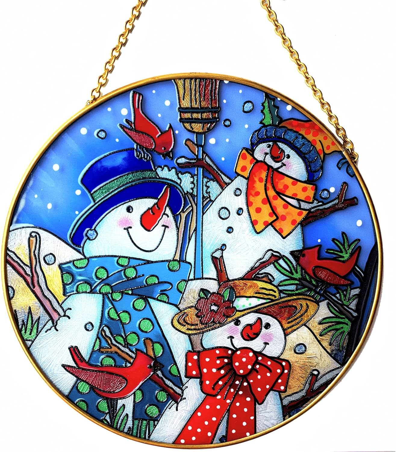 Christmas Stained Glass Window Ornaments Snowman Decorations