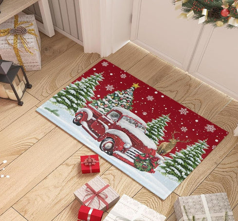 Christmas Carpet Red Christmas Tree Snowman Mat