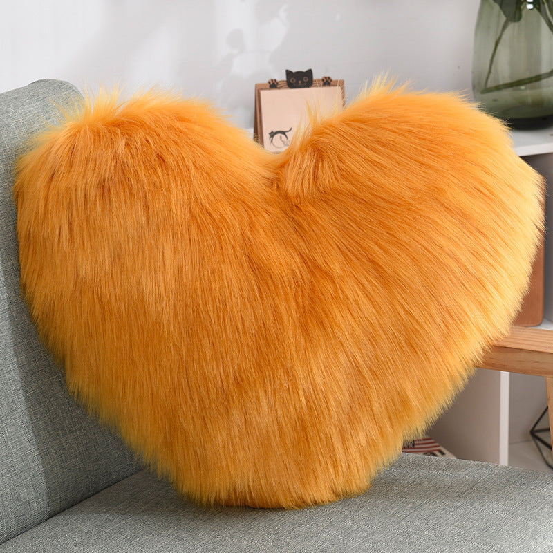 Throw Pillows Heart Shape Long Plush Fluffy Shaggy Cushion