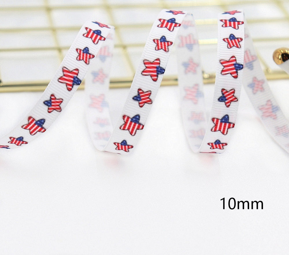 Stars And Stripes Ribbon Dovetail Bowknot Hair Ring Double Stitching Dovetail Ribbon