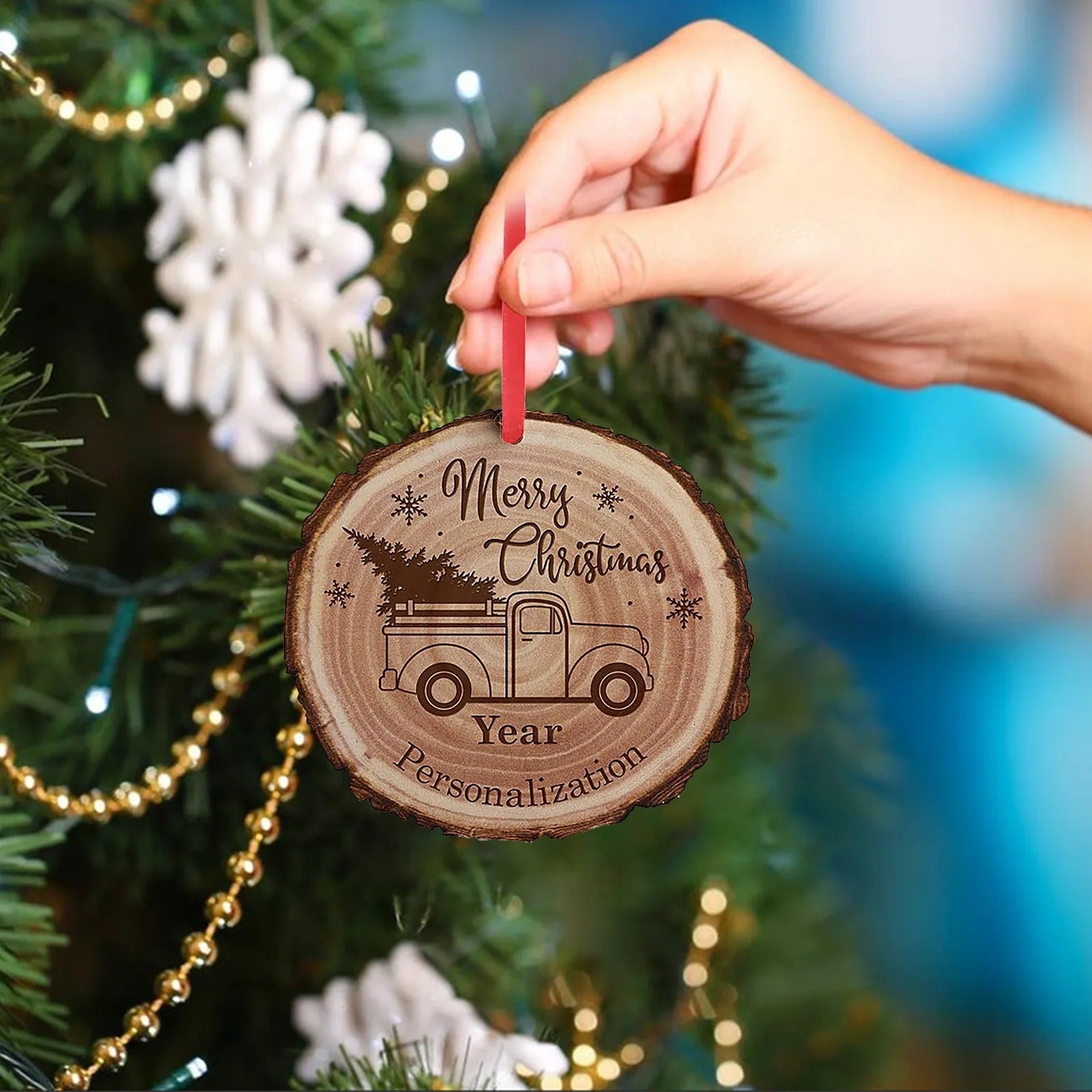 Cute Christmas Elk Printing Acrylic Pendant Christmas Tree Hanging Decoration