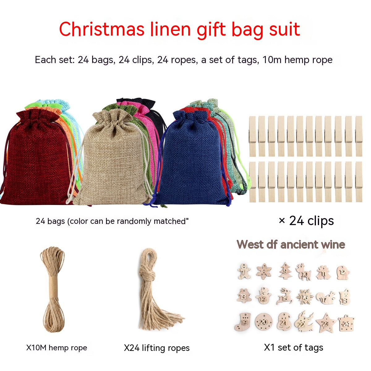 Linen Drawstring Christmas Gift Bag