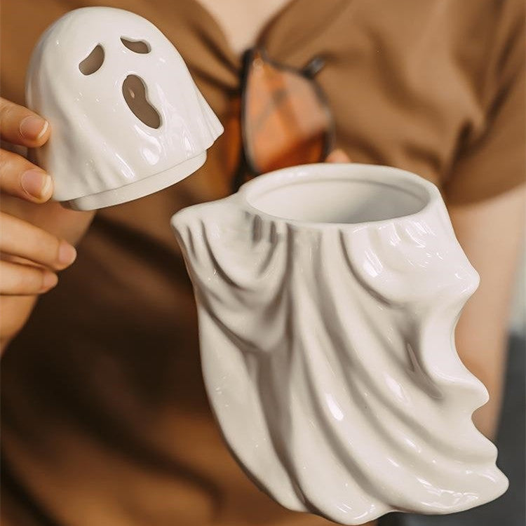 Ghost Mug Creative Porcelain Cup With Cover Spoon