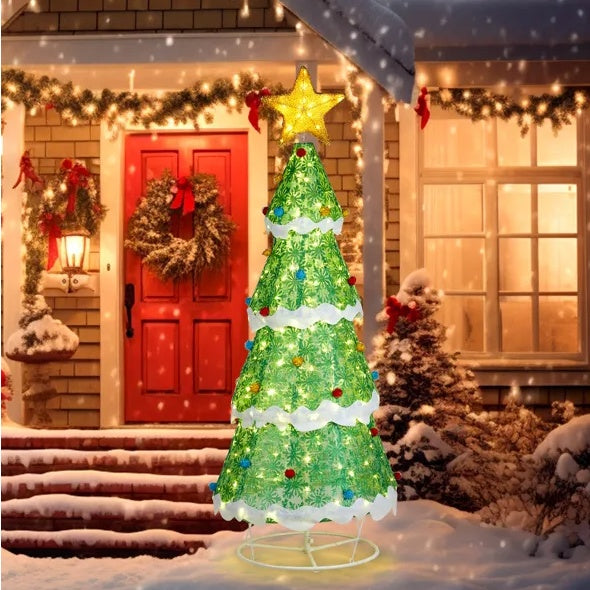 6FT Lighted Christmas Tree Yard Decorations, Pre-lit Pull Up Christmas Tree With 200 LED Warm White Lights And Ropes Stakes For Xmas Outdoor Holiday Indoor Decor Lighted Holiday Displays, Christmas decorations, Christmas lights, Christmas tree ornaments, Christmas wreaths, Christmas garlands, Christmas stockings, Christmas tree toppers, Christmas village sets, Christmas figurines, Christmas table decorations, Christmas centerpieces, Christmas tree skirts, Christmas tree stands, Christmas yard decorations, 