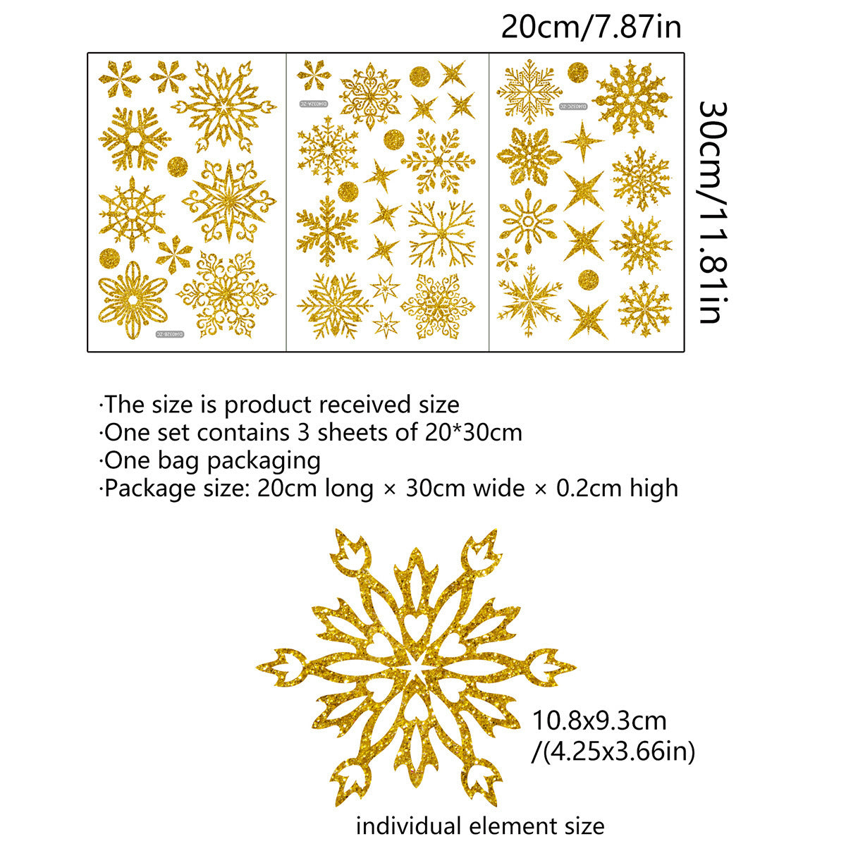 Christmas Wall Stickers Gold Leaf Glitter Snowflake Wall Stickers