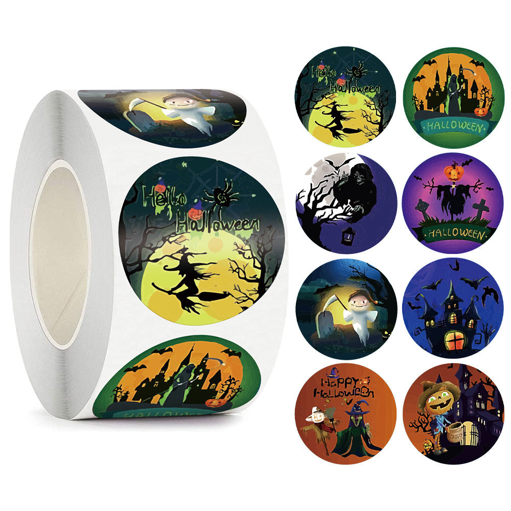 500 Rolls Happy Halloween Children's Toy Animals Thanks Decoration Sticker Label, Pumpkin lanterns, Jack o Lanterns, Halloween Lights, Halloween Decoration Ornaments, Halloween inflatables, carved pumpkins, Halloween wreaths, Halloween Candles, and animatronics Halloween.
