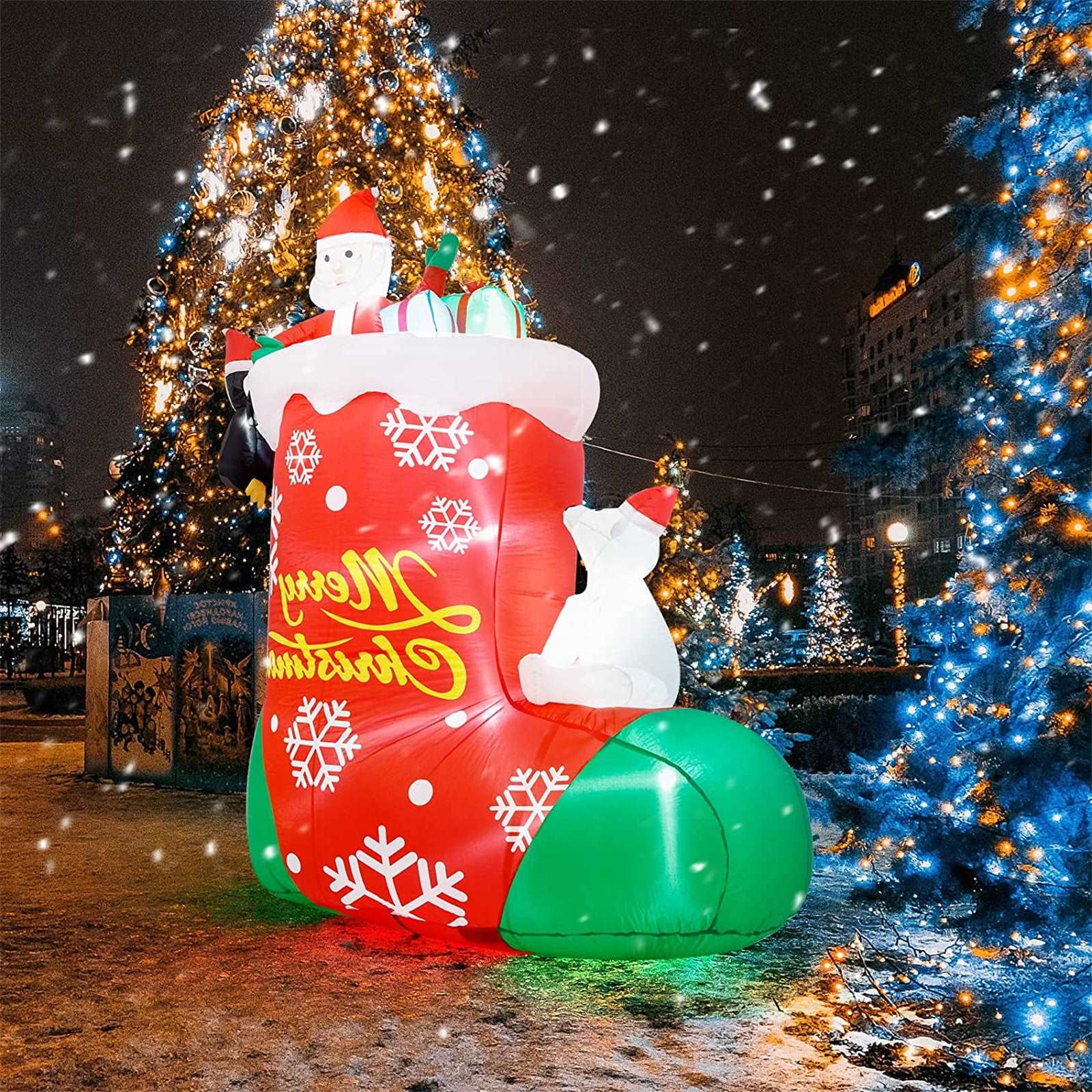 8FT Christmas Inflatable Decoration Bear Sitting On The Sock Blow Up With LED Lights Yard Decor, Christmas Inflatable, Christmas Inflatable Decoration, Holiday Season Inflatable, Christmas inflatables, Christmas inflatables on Sale, Christmas inflatables 2022, Christmas inflatables lowes, Christmas inflatables wholesale