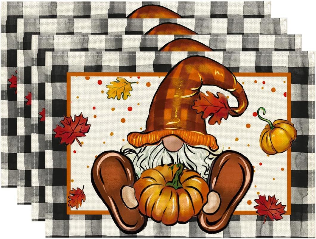 Autumn Pumpkin Maple Leaf Printing Polyester Tableware Mat, Pumpkin lanterns, Jack o Lanterns, Halloween Lights, Halloween Decoration Ornaments, Halloween inflatables, carved pumpkins, Halloween wreaths, Halloween Candles.