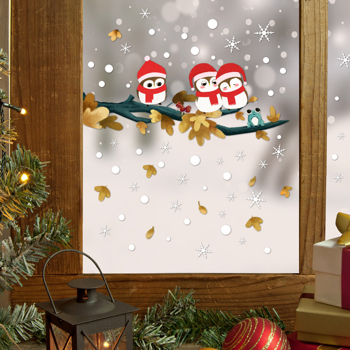 Owl Branches Snowflake Christmas Creative Simple Wall Stickers