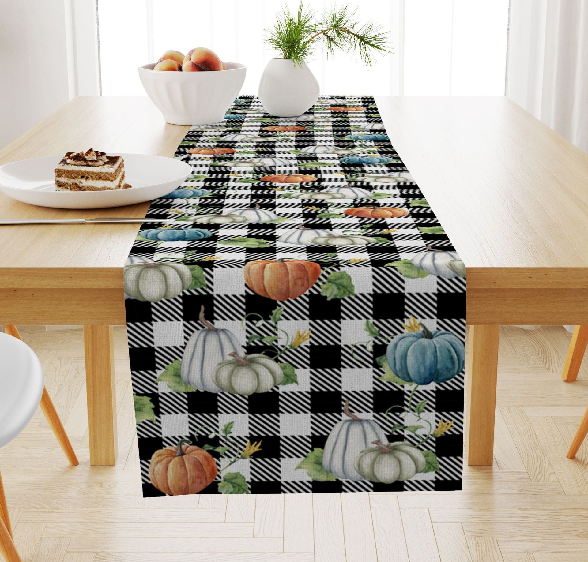 Pumpkin Maple Leaf Printed Linen Table Runner Holiday Decorative Tablecloth