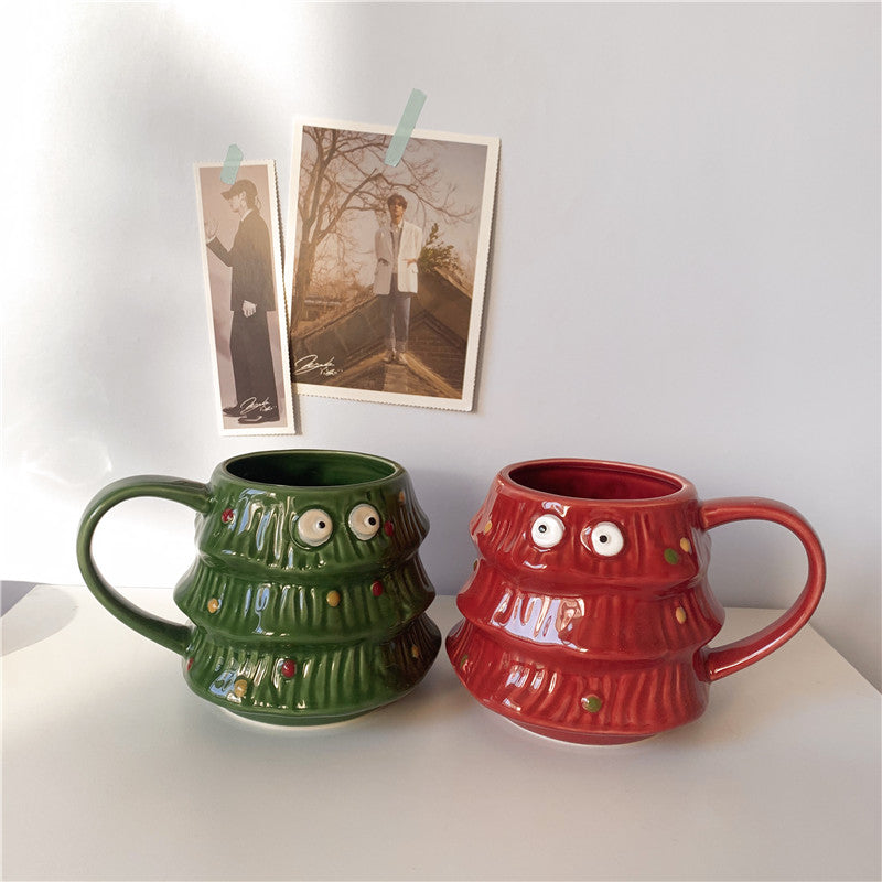 Christmas Tree Smart Little Eyes Couple Ceramic Mug, christmas coffee cups, Christmas Cups, gingerbread mugs, Christmas Tea Cups, Xmas Mug, 