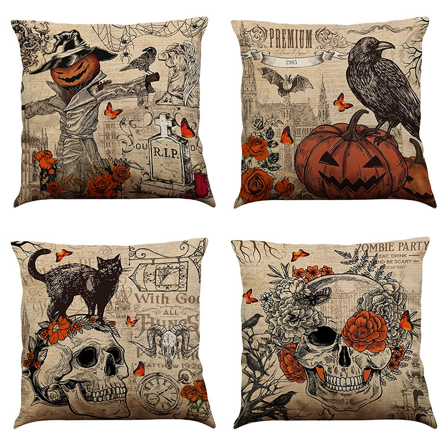 Halloween Cotton Linen Sofa Car Cushion Pillowcase, Pumpkin lanterns, Jack o Lanterns, Halloween Lights, Halloween Decoration Ornaments, Halloween inflatables, carved pumpkins, Halloween wreaths, Halloween Candles.