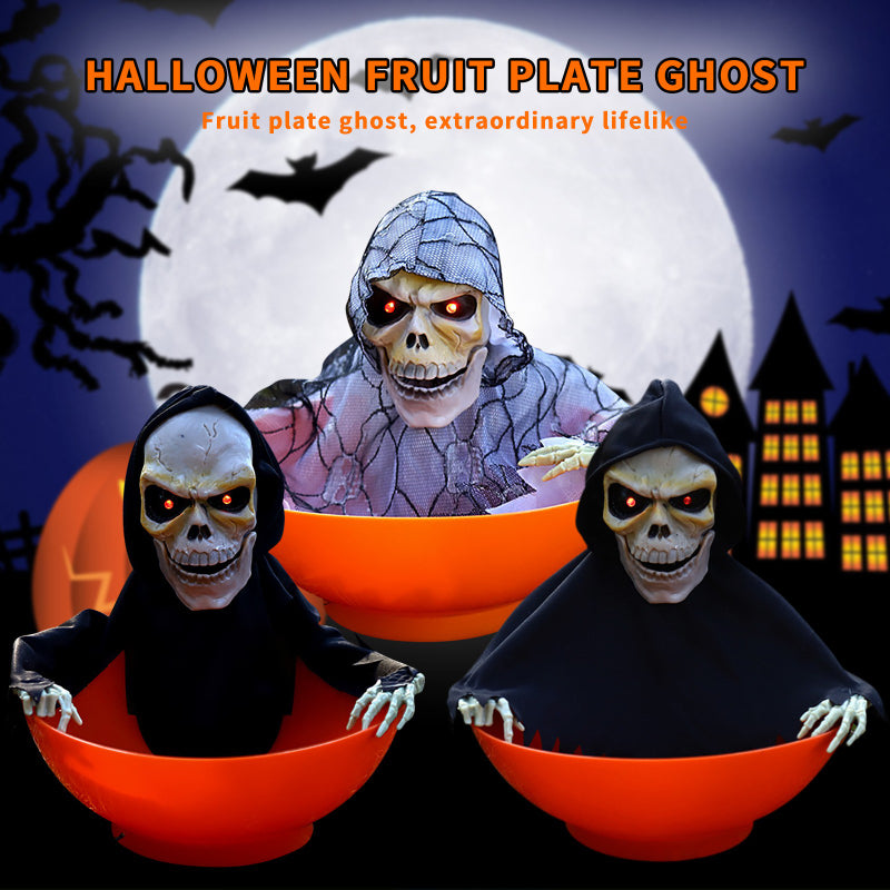 Tricky And Funny Fruit Plate Ghost Glow With Music, Halloween Decoration Items, Halloween Skull