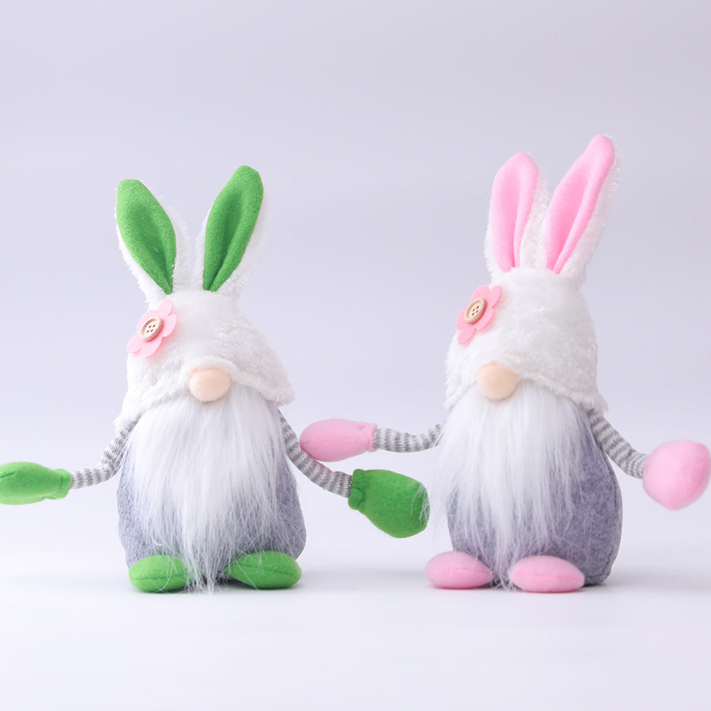 Pink and Green Flower Easter Bunny Gnome