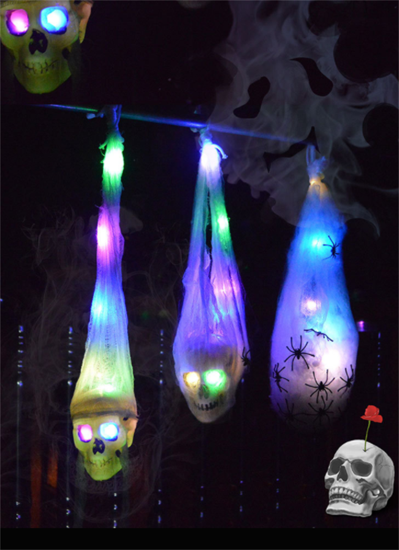 Halloween LED Glowing Ghost Head Spider Gauze Decoration, Pumpkin lanterns, Jack o Lanterns, Halloween Lights, Halloween Decoration Ornaments, Halloween inflatables, carved pumpkins, Halloween wreaths, Halloween Candles.