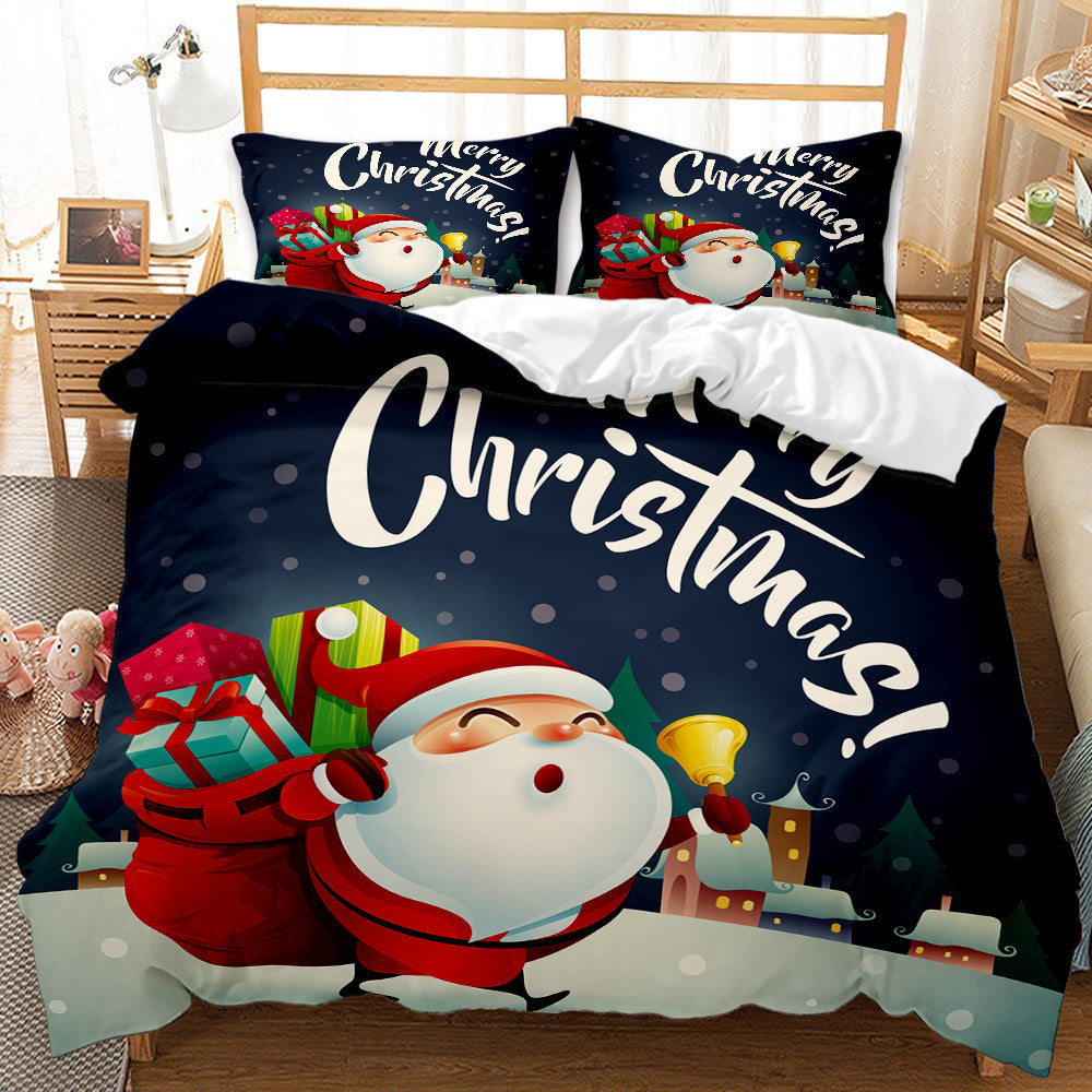 Red Christmas 3D Digital Print Ground Bedding Three-piece Set, Christmas Bedding Three Piece Set, christmas pillow cases, christmas pillow covers, christmas pillow covers 18x18, christmas throw pillow covers, christmas pillow case, xmas pillow covers, holiday throw pillow covers, zippered christmas pillow covers, gnome pillow covers, snowman pillow covers, christmas pillow cases standard,