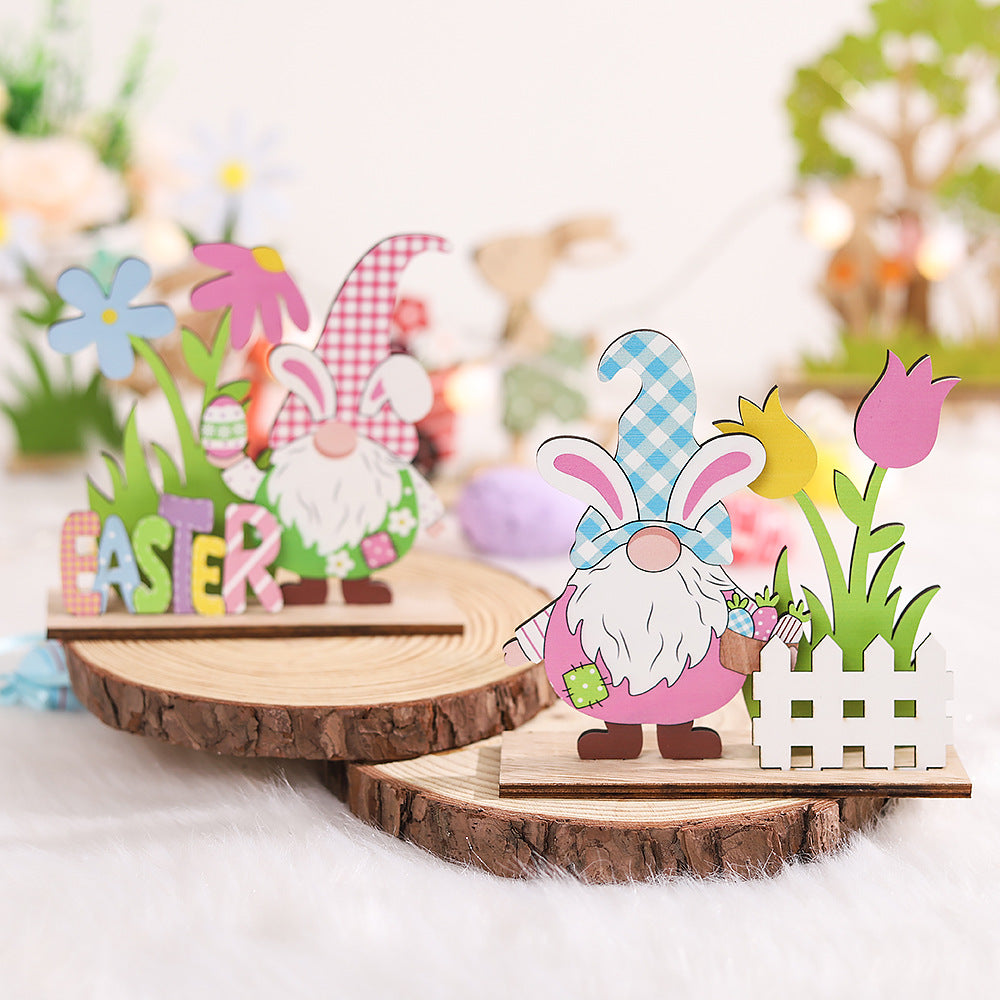 Easter Wooden Crafts Decoration Scene Dress Up Props, Easter Wooden Gnomes, Easter gnomes