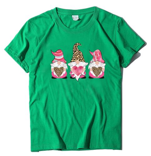 Three Gnome Holding Love Print Ladies Short Sleeve T-shirts