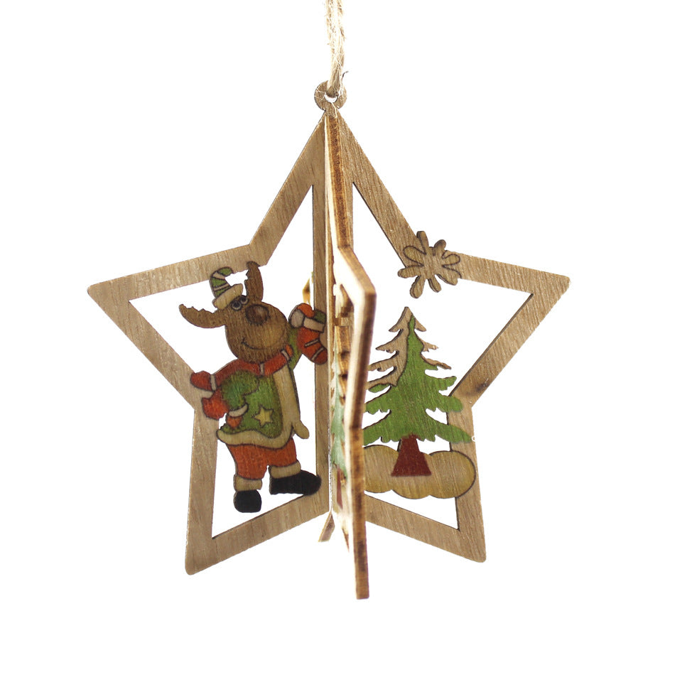 3D Christmas Wooden Pendant Color Printing Decoration, Christmas Tree Hanging Ornaments, Wooden Ornaments, 