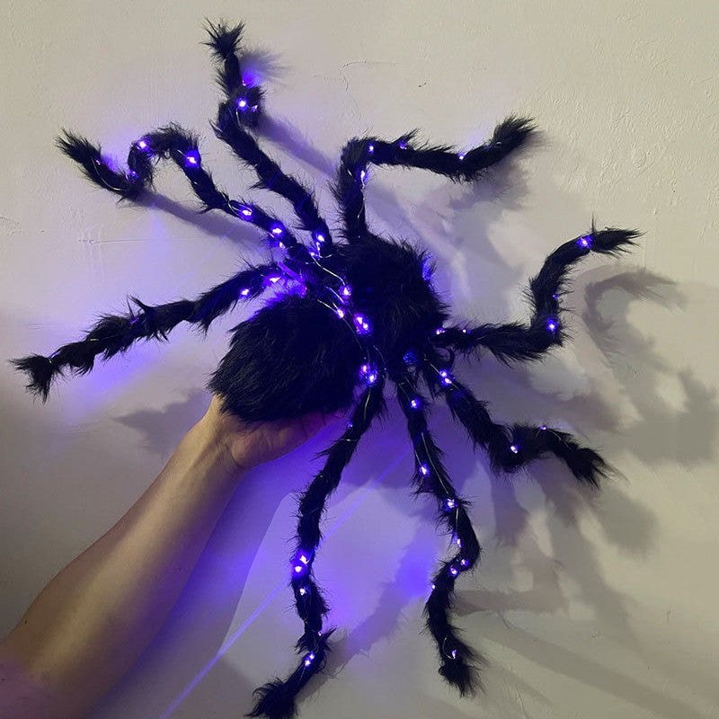 New Halloween Glowing Plush Spider Decoration Prop, Halloween Decoration, Halloween Spider Decoration, Halloween Spider Props, Halloween Glowing Plush Spider, light up spider web