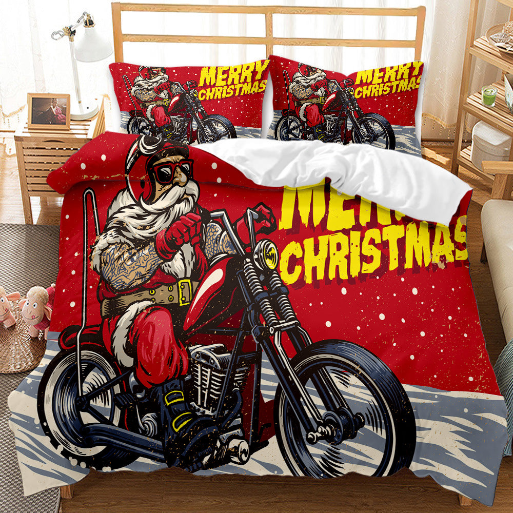 Red Christmas 3D Digital Print Ground Bedding Three-piece Set, Christmas Bedding Three Piece Set, christmas pillow cases, christmas pillow covers, christmas pillow covers 18x18, christmas throw pillow covers, christmas pillow case, xmas pillow covers, holiday throw pillow covers, zippered christmas pillow covers, gnome pillow covers, snowman pillow covers, christmas pillow cases standard,