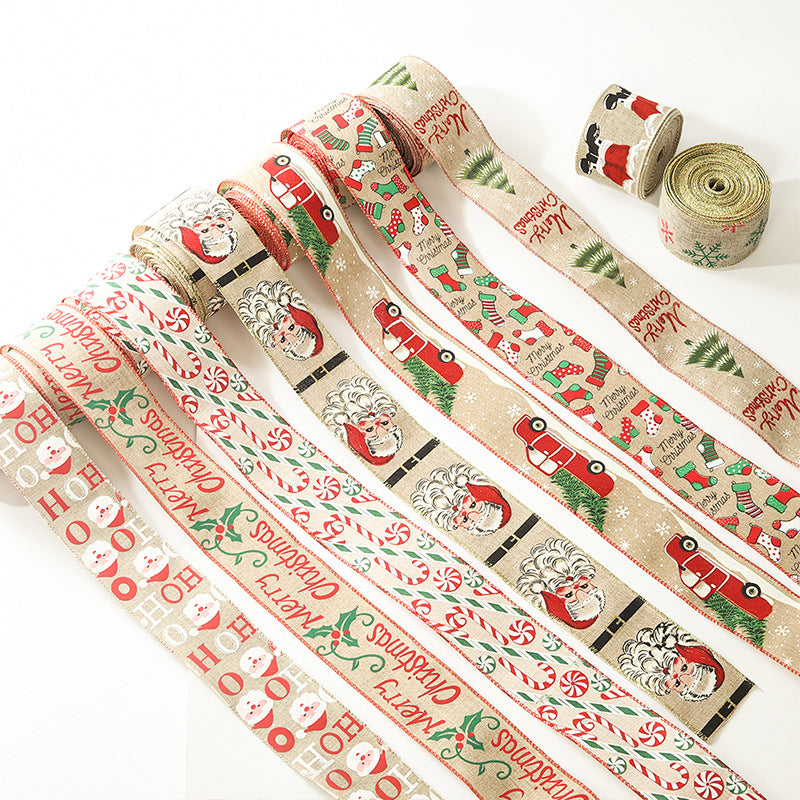 Christmas Gift Packaging Gift Decoration Bow Tie, Wire Weeping, Christmas decoration tie, Christmas tape, Christmas ribbon, Christmas bow tie, Christmas Gift Packaging ribbon, Christmas Printed Rib Hand Bow Wrapped Ribbon