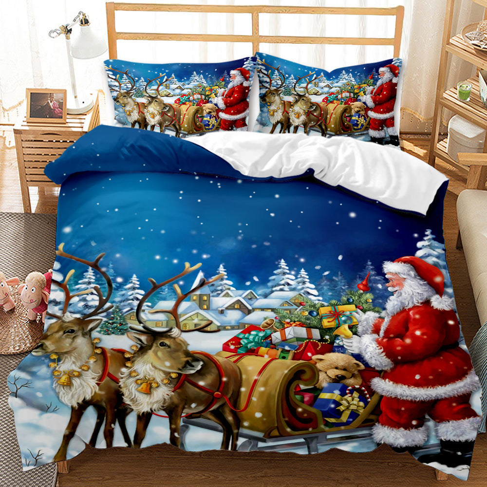 Red Christmas 3D Digital Print Ground Bedding Three-piece Set, Christmas Bedding Three Piece Set, christmas pillow cases, christmas pillow covers, christmas pillow covers 18x18, christmas throw pillow covers, christmas pillow case, xmas pillow covers, holiday throw pillow covers, zippered christmas pillow covers, gnome pillow covers, snowman pillow covers, christmas pillow cases standard,