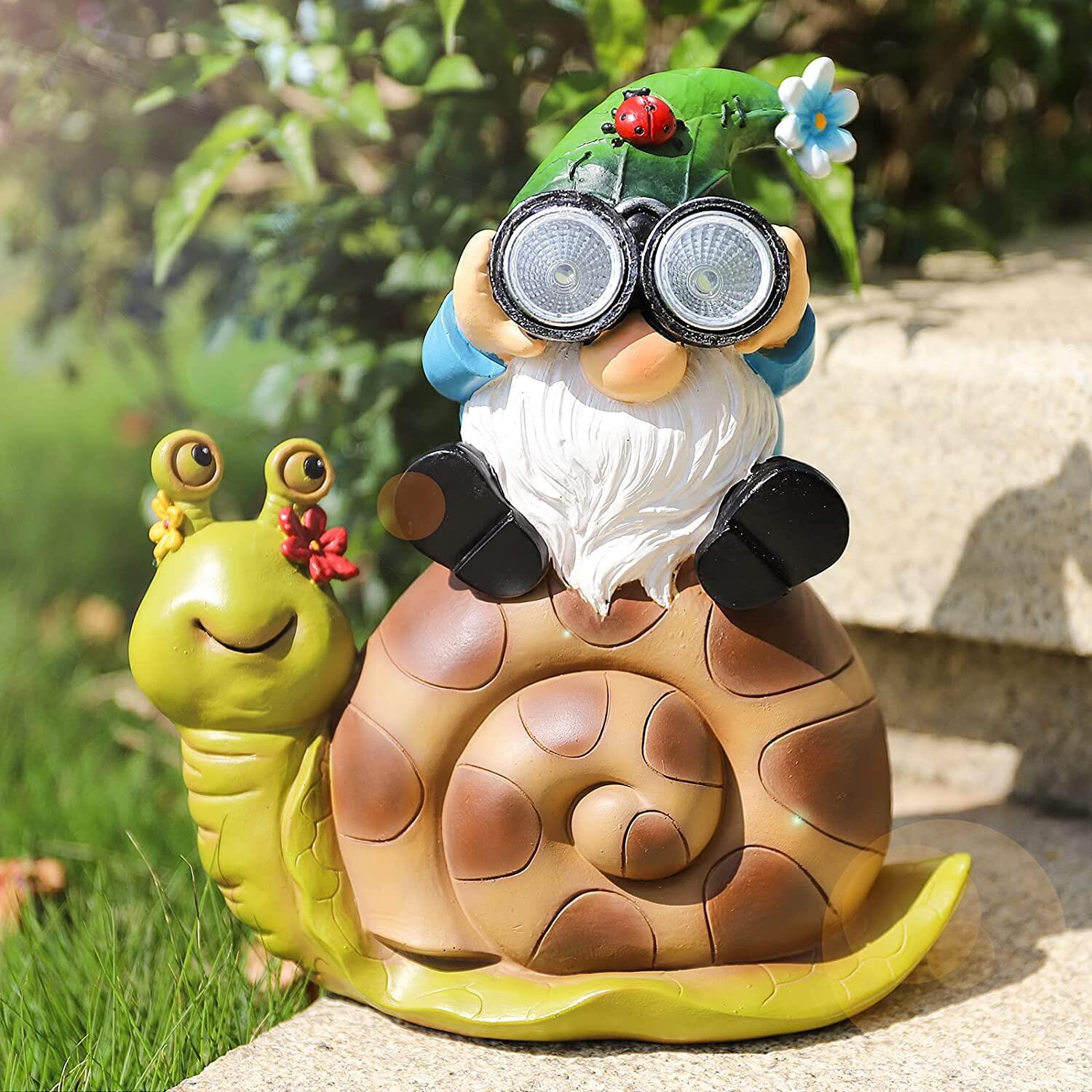 Snail Statue Décor With Solar Lights, Garden Gnome, Snail Gnome, Gnomes For Sale, Lawn Gnomes, Funny Garden Gnomes, Yard Gnome, Gnome Statue, Unique Garden Gnomes, Outdoor Gnomes, Solar Lights Gnome, Resin Garden Gnome, Gnome Decor, Garden Gnomes For Sale, Funny Garden Gnomes.