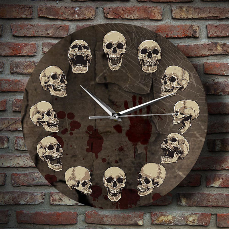 Skull Pattern Horror Decorative Clock, Halloween Decoration, Halloween Clock, Halloween Skull Pattern, Halloween Horror