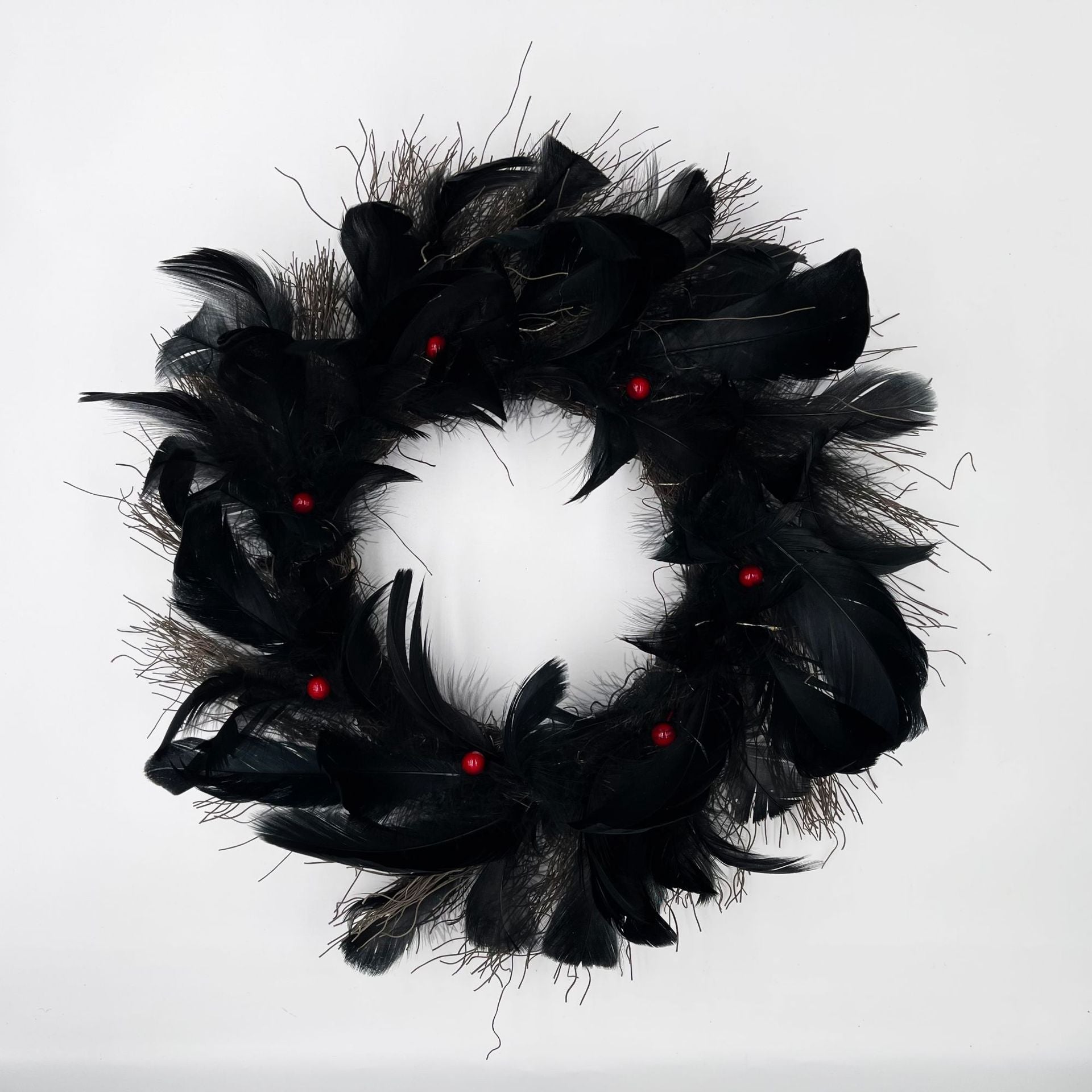 Halloween Black Feather Wreath-with Lights, Pumpkin lanterns, Jack o Lanterns, Halloween Lights, Halloween Decoration Ornaments, Halloween inflatables, carved pumpkins, Halloween wreaths, Halloween Candles.