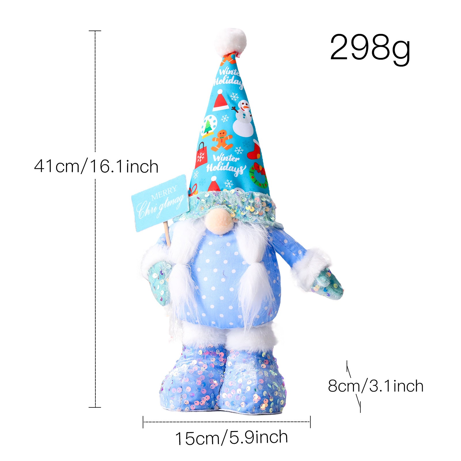 Sequin telescopic action figure for women, sequin telescopic action figure for men, christmas gnomes, blue gnomes, 