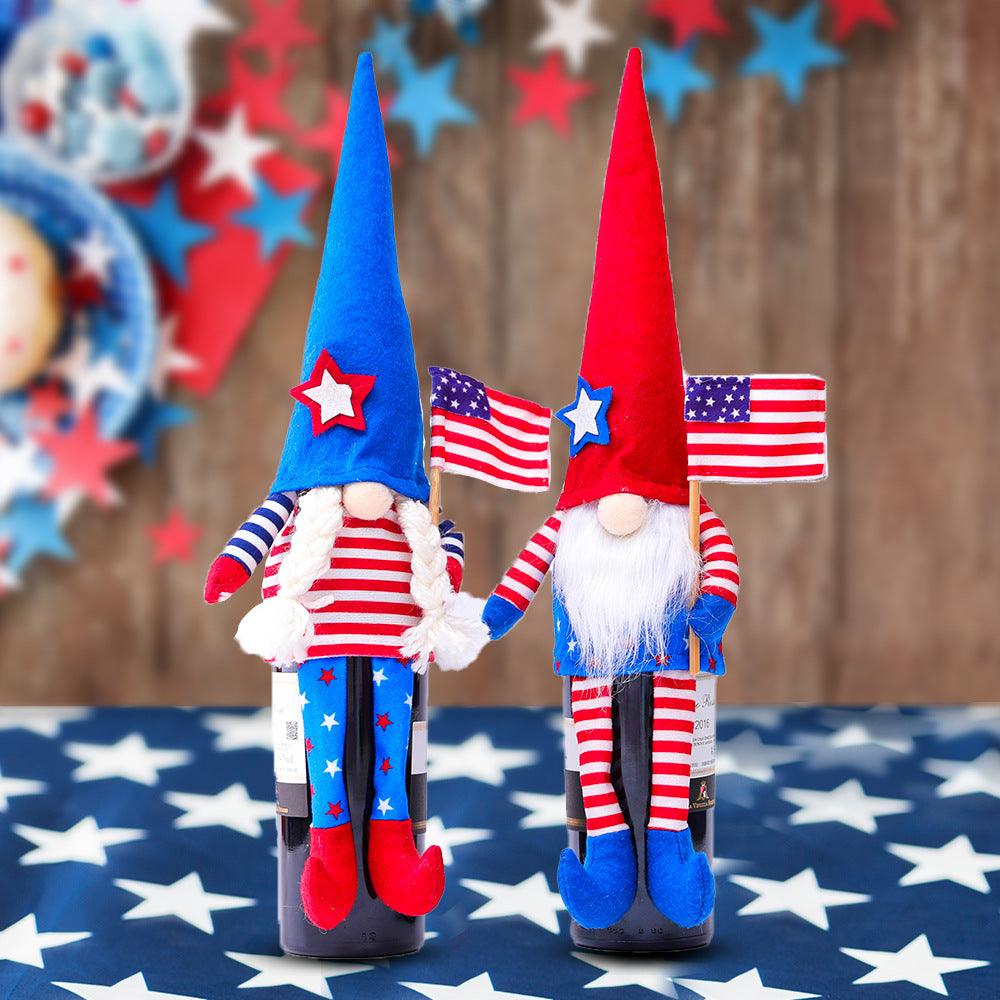 Flag Day Long Legs Red Wine Set Gnomes, 4th July gnomes, Independence Day gnomes, Patriotic gnomes, American flag gnomes, Uncle Sam gnomes, Fireworks gnomes, Red, white, and blue gnomes, Bald eagle gnomes, Liberty bell gnomes, Stars and stripes gnomes, Statue of Liberty gnomes, Patriotic decorations, Happy Independence Day gnomes