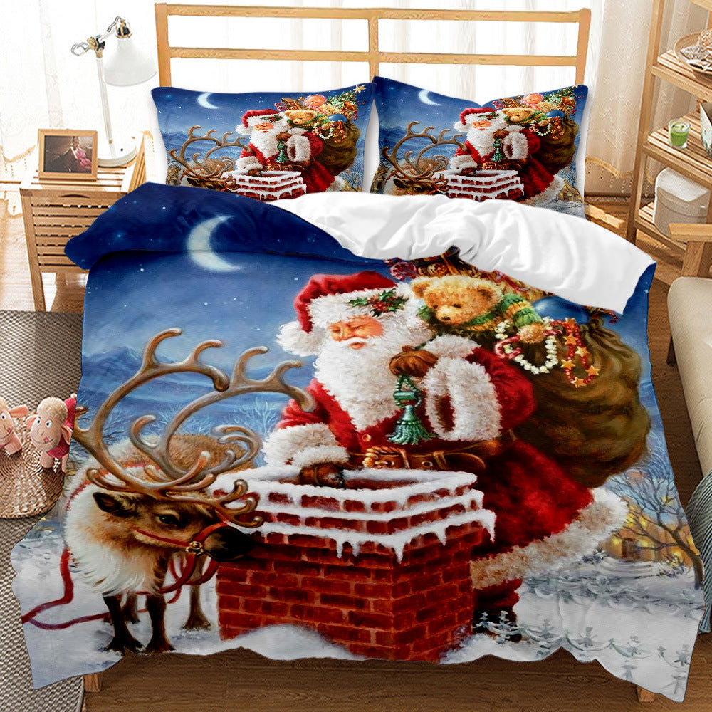 Red Christmas 3D Digital Print Ground Bedding Three-piece Set, Christmas Bedding Three Piece Set, christmas pillow cases, christmas pillow covers, christmas pillow covers 18x18, christmas throw pillow covers, christmas pillow case, xmas pillow covers, holiday throw pillow covers, zippered christmas pillow covers, gnome pillow covers, snowman pillow covers, christmas pillow cases standard,